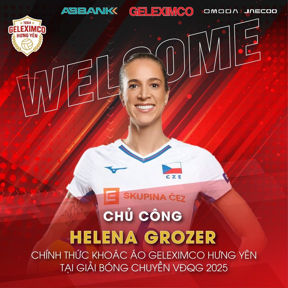 Chủ công tuyển CH Czech Helena Grozer gia nhập Geleximco Hưng Yên. Cô là 1 trong những ngoại binh của 16 CLB bóng chuyền nam và nữ thi đấu ở giai đoạn 2 giải VĐQG 2025 Chủ công tuyển CH Czech Helena Grozer gia nhập Geleximco Hưng Yên. Cô là 1 trong những ngoại binh của 16 CLB bóng chuyền nam và nữ thi đấu ở giai đoạn 2 giải VĐQG 2025