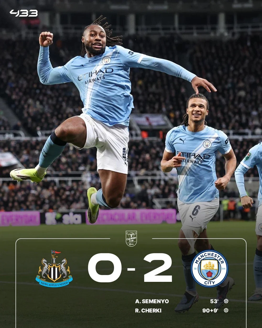 Kết quả bán kết Carabao Cup: Semenyo tỏa sáng giúp Man City đánh bại Newcastle - Ảnh 3.