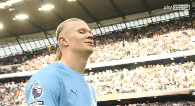 Biểu cảm của Haaland sau trận thắng Arsenal