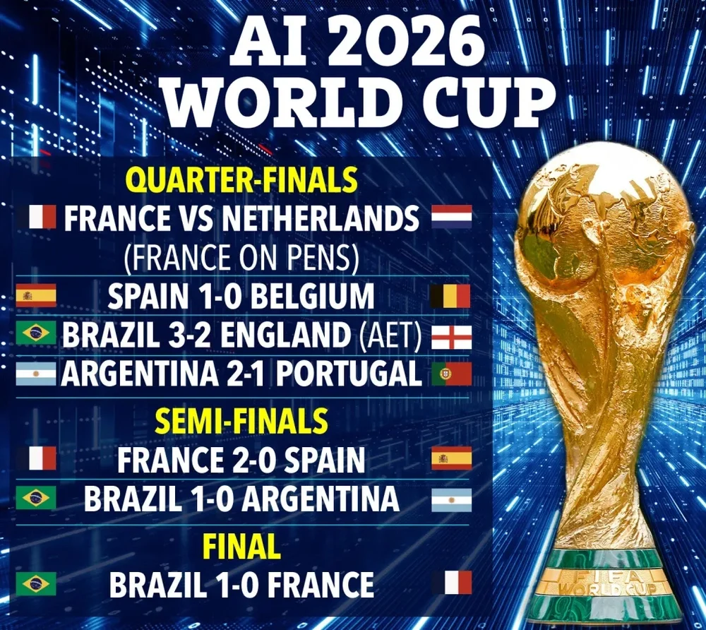 AI dự đoán kết quả tứ kết, bán kết và chung kết World Cup 2026